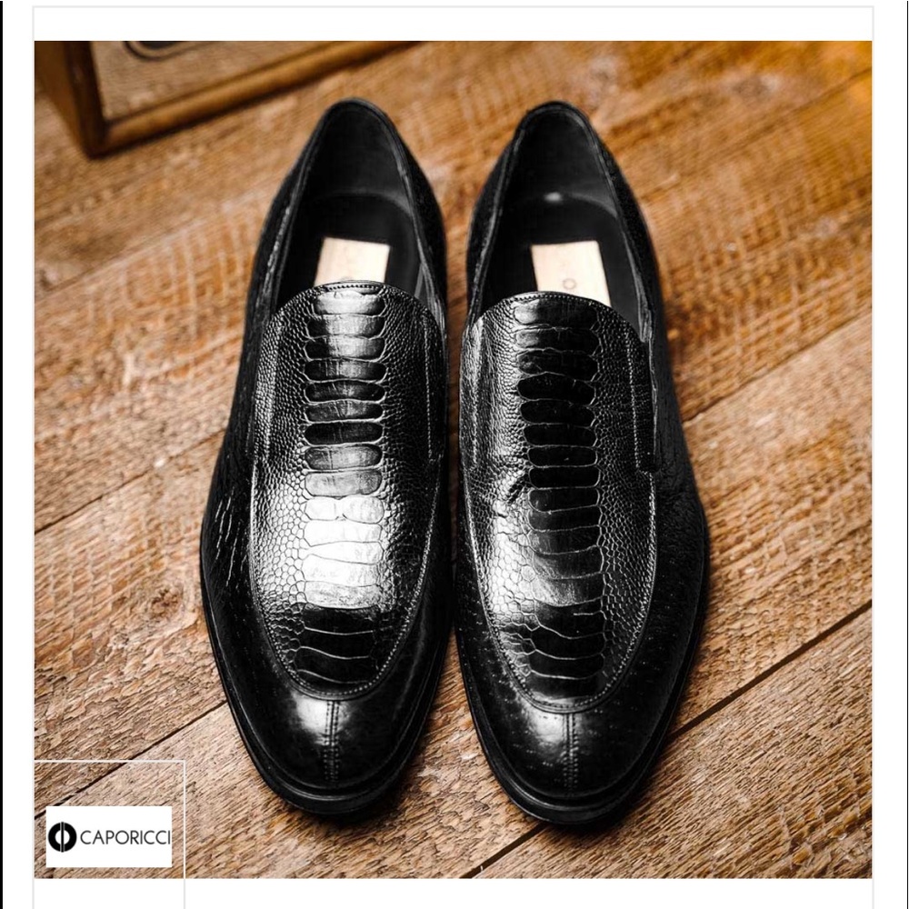 Caporicci 3324 Ostrich & Peccary Loafers Black - Picture 6 of 14
